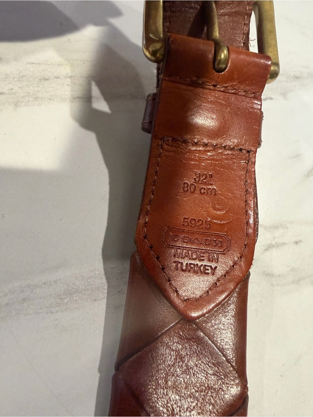 Coach Brown Woven Leather Men's Belt with Brass Buckle - Picture 6 of 6